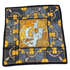 Larioseta Made In Italy 100% Silk Scarf Large 34” X 34” World Map Travel Motif